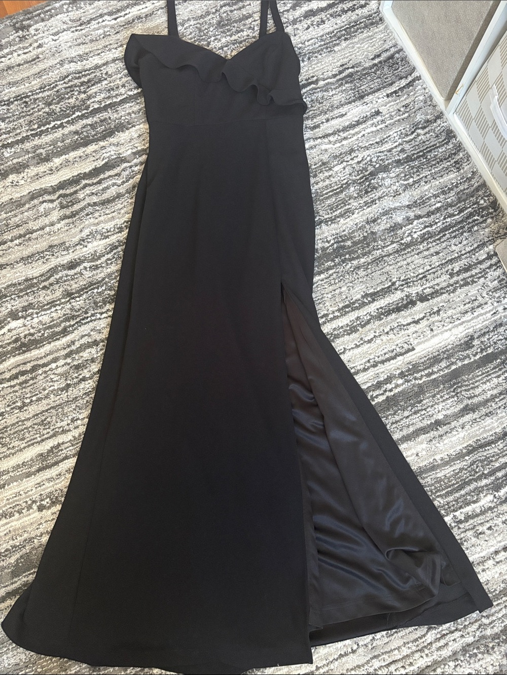 Lulu's Black Ruffled Maxi Dress with Side Slit